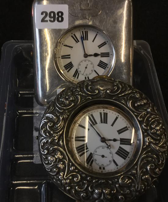 2 silver cased Goliath clock cases & clocks